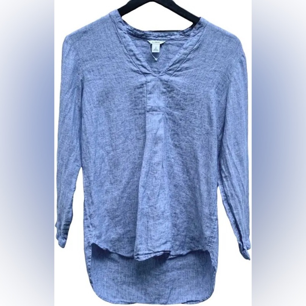 LL Bean lightweight premium washable 100% linen long sleeved, high/low tunic, L.